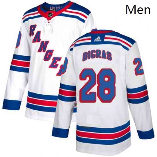 Mens Adidas New York Rangers 28 Chris Bigras Authentic White Away NHL Jersey